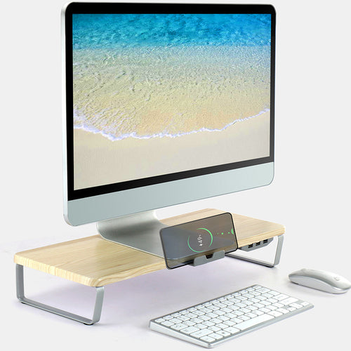 Ergonomischer Monitorständer mit 3 USB-Anschlüssen, Laptopständer, Bildschirmerhöhung, Desktop-Laptopständer mit Handyhalterung 