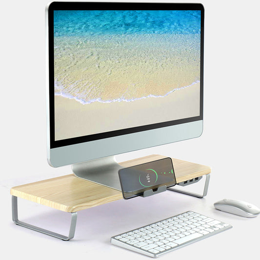 Ergonomischer Monitorständer mit 3 USB-Anschlüssen, Laptopständer, Bildschirmerhöhung, Desktop-Laptopständer mit Handyhalterung 